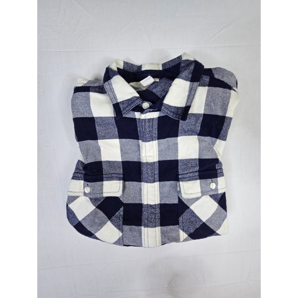 J Crew Shirt Women's Medium Blue Flannel Buffalo Check Plaid 1/2 Zip Popover - Picture 14 of 14